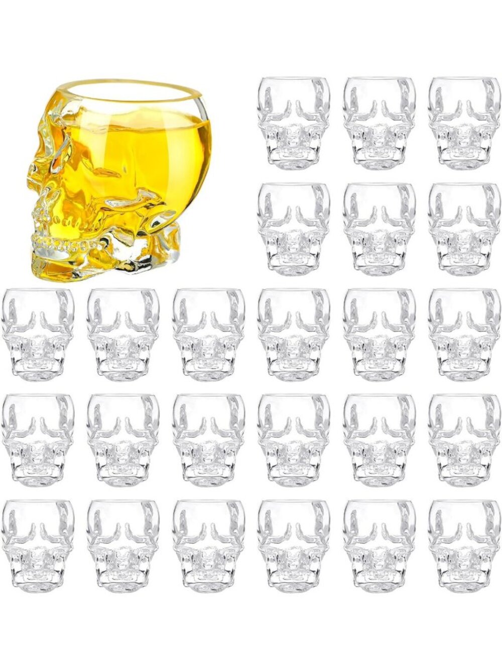 24 Skull Shot Glasses Set - Mini 2.5 oz Clear Glasses for Parties & Events